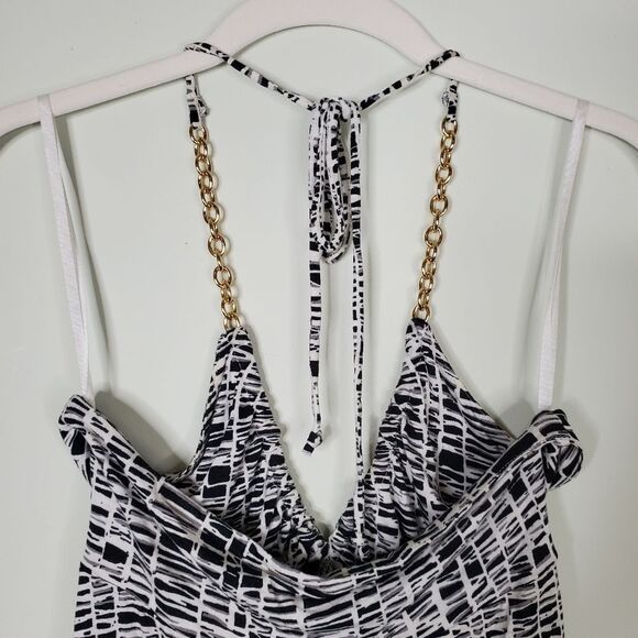 Express Vintage Y2K 2007 Black and White Gold Chain Halter Top Size Small - Picture 5 of 11